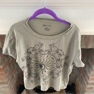 Womens On Fire XL Astrology Chart Grey Crop Top Short Sleeve T Shirt​